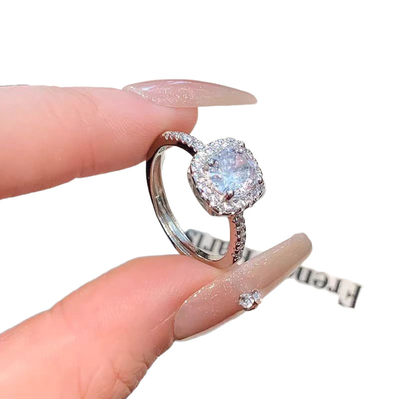 Womens Sparkling Diamond Square Candy Open Ring