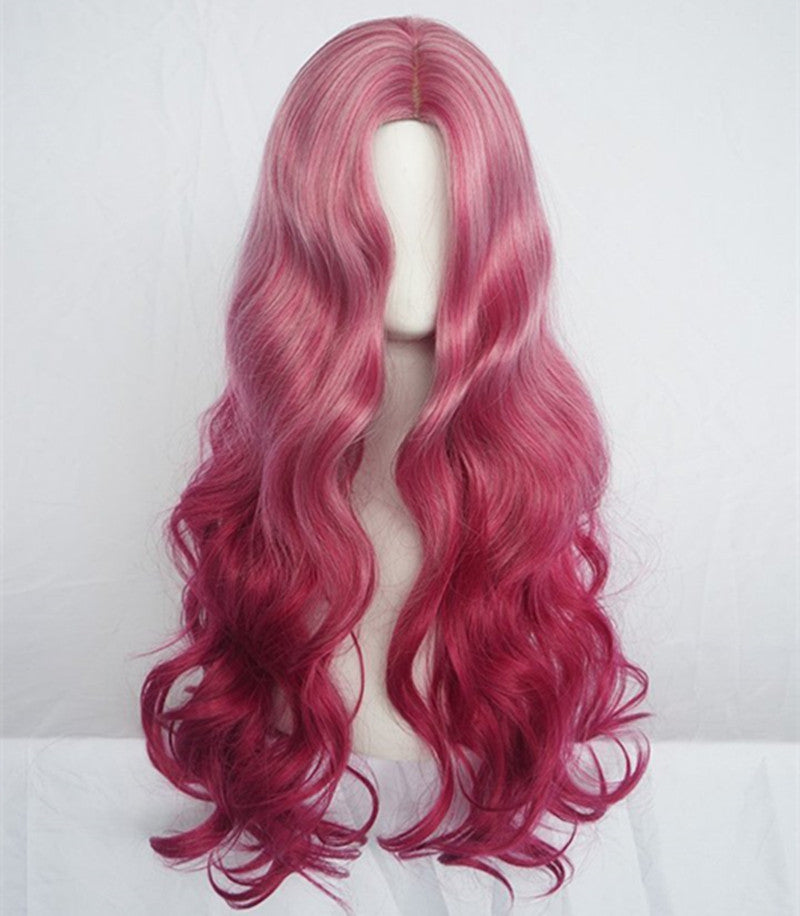 Wig Female Long Curly Hair Big Wavy Bangs Red