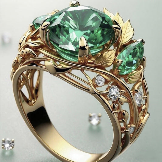 Elegant Emerald And Diamond Ring For Women With A Creative Floral Design