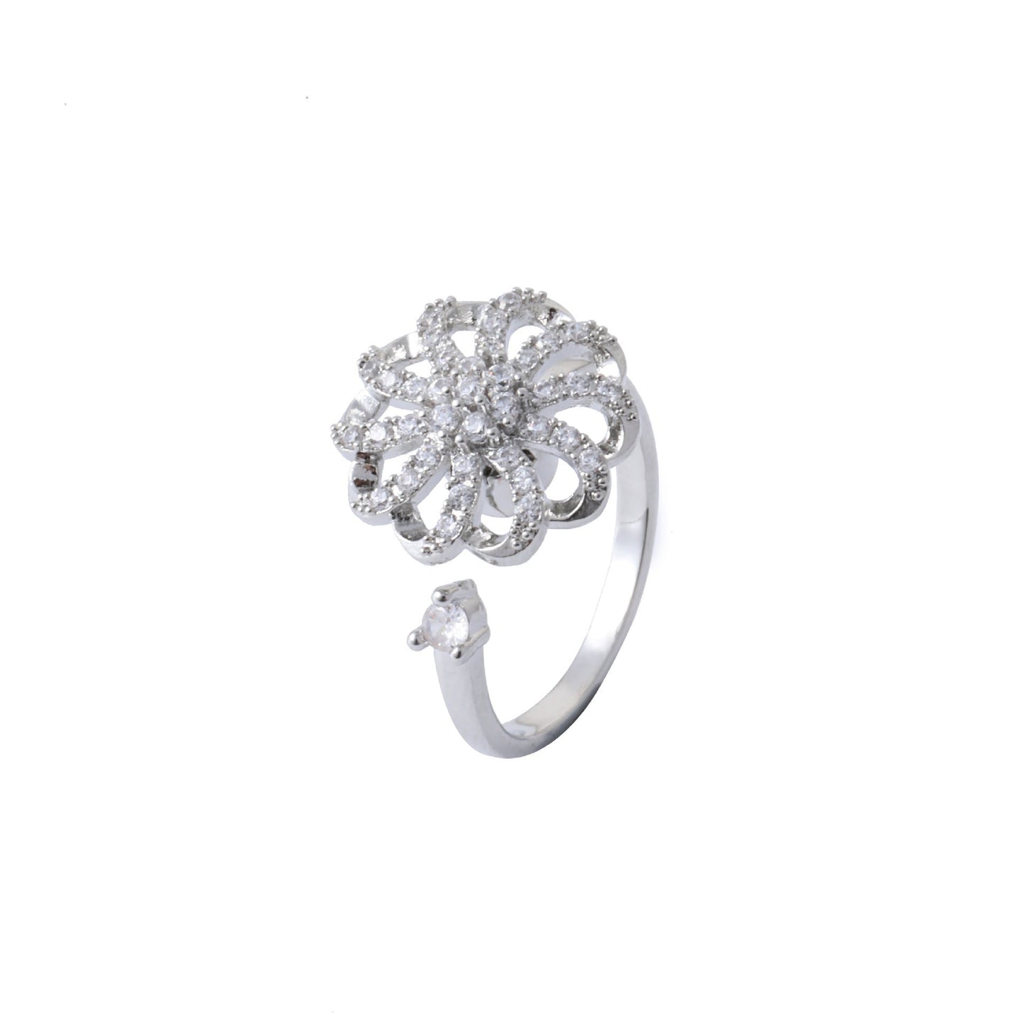 Micro-pave Flower Swivel Zircon Heart Ring