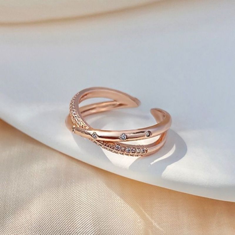 Womens Stylish Personalized Adjustable Micro-pave Rose Gold Ring