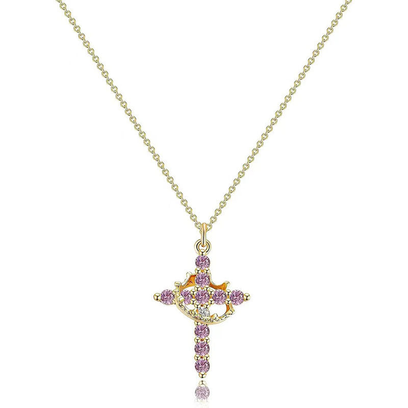 18K Real Gold Plated Copper Cross Necklace With Zircon  Stylish And Minimalist Design