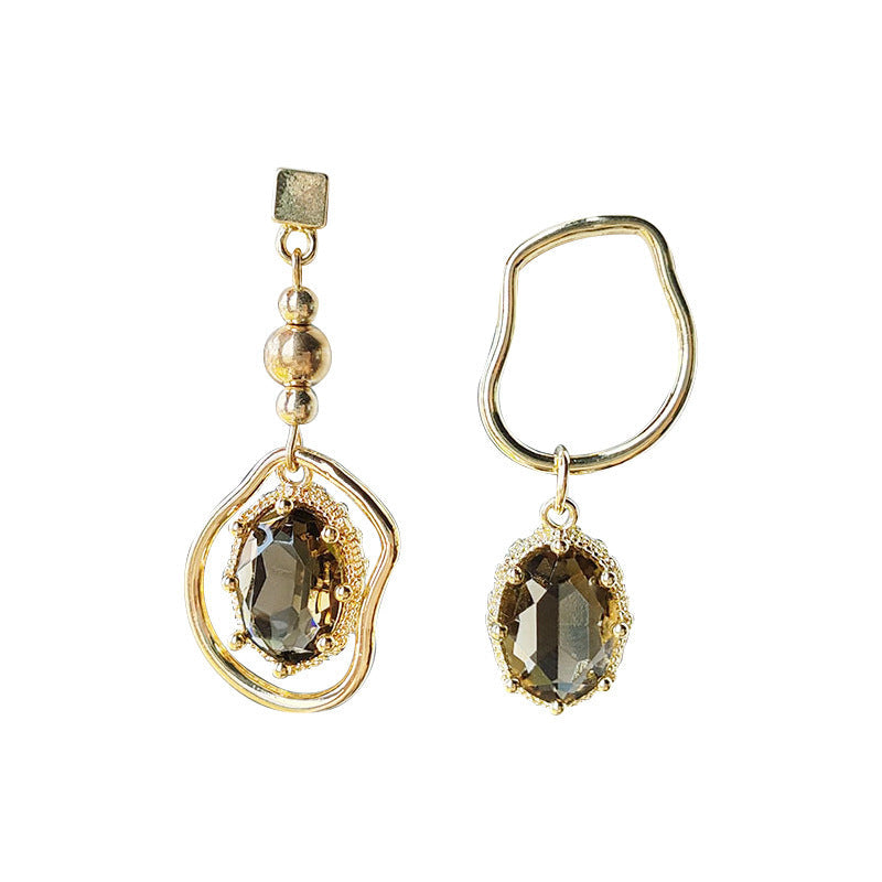 Women's Asymmetrical Amber Crystal Statement Earrings