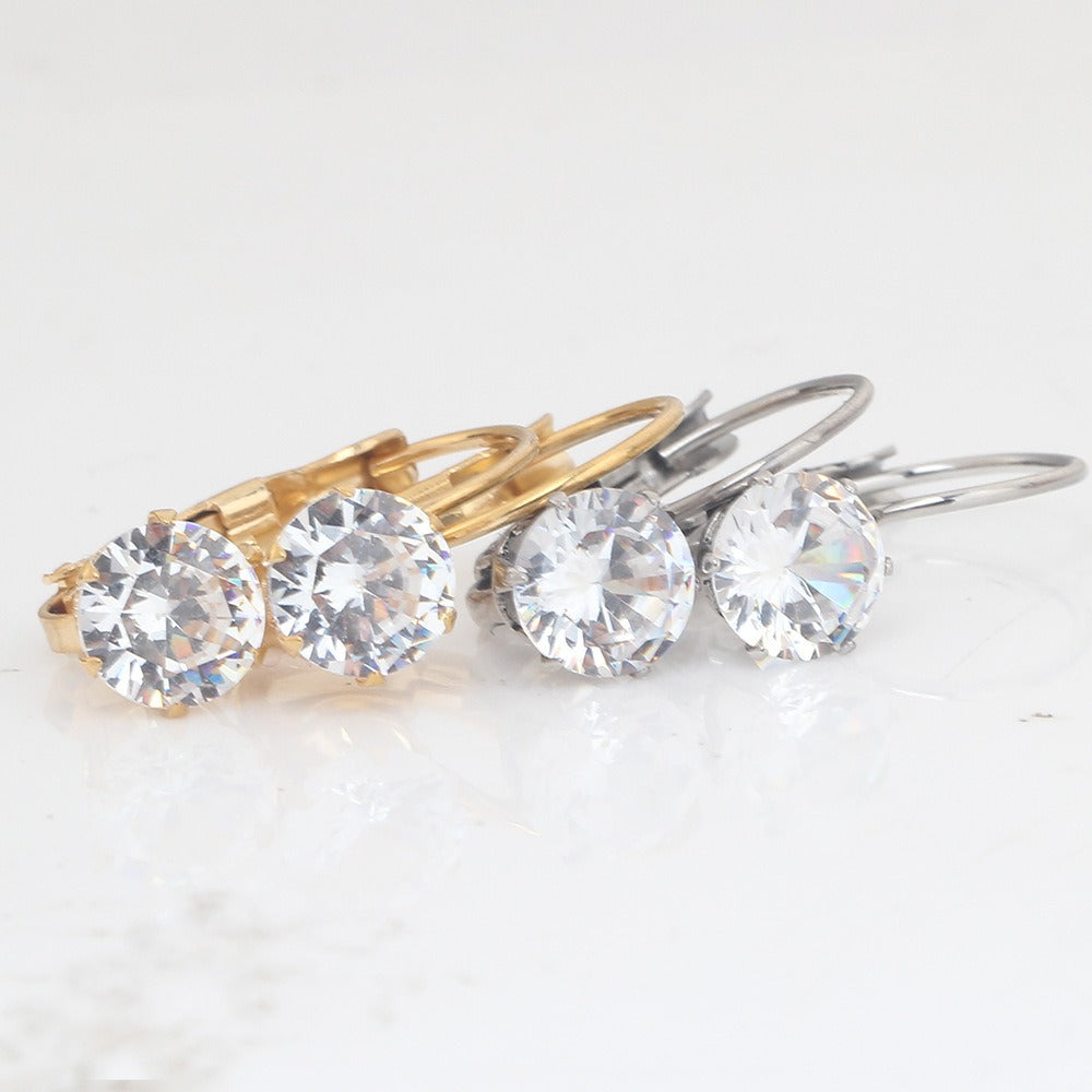 French Retro Buckle Zircon Earrings