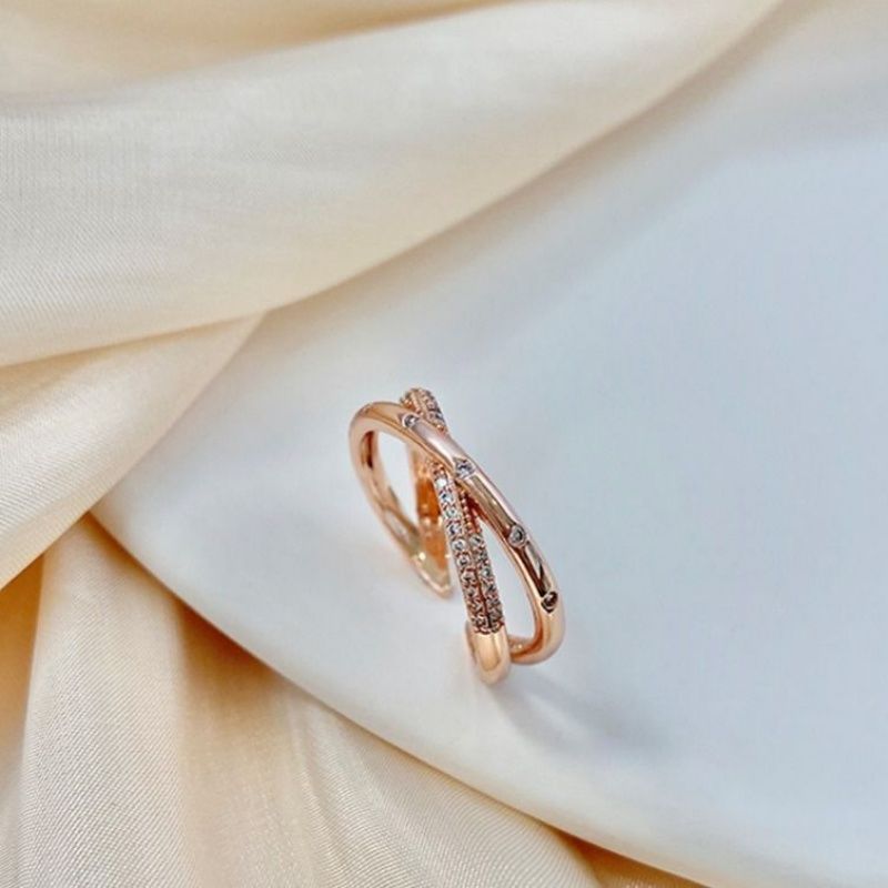 Womens Stylish Personalized Adjustable Micro-pave Rose Gold Ring