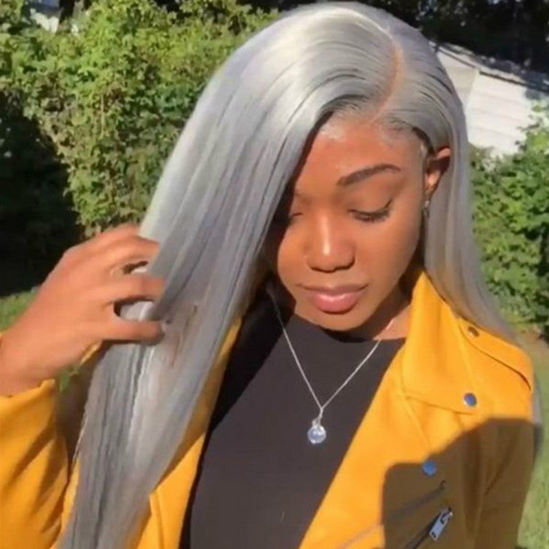 European And American Mid-length Straight Hair Light Gray